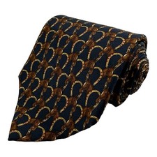 Polo Ralph Lauren Navy VTG Equestrian Horse Themed Pure Silk Tie 4 Inch Width