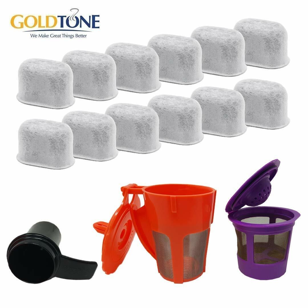 12 GoldTone Charcoal Water Filters Carafe Scoop Compatible with Keurig K-Cup Brewers