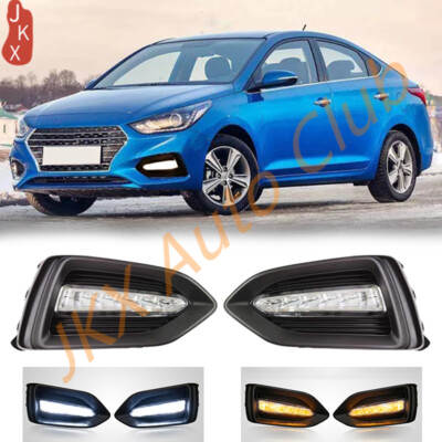 For Hyundai Accent Solaris 2018-2022 t LED DRL Daytime Running Light Fog Lamp