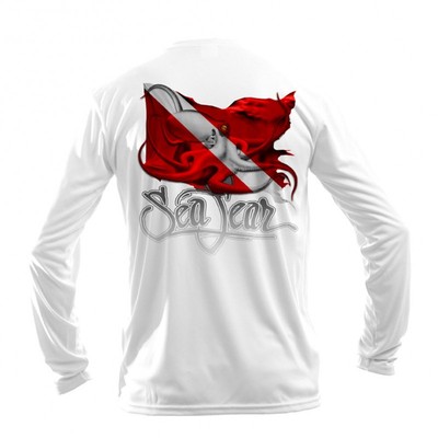 Sea Fear Men's 50+ UPF Long Sleeve Rash Guard Scuba Snorkeling Octopus Dive Flag