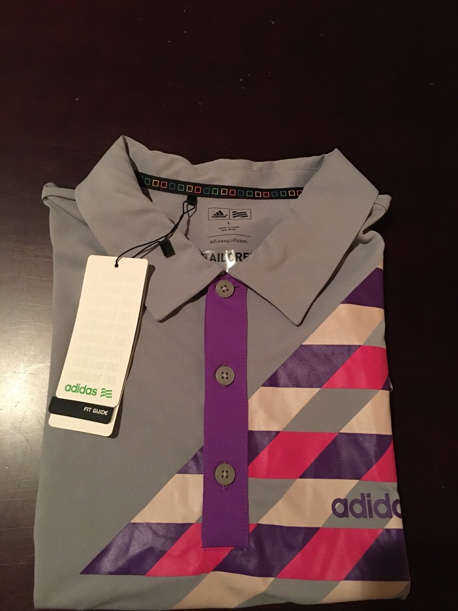 New Adidas Tailored fit Gray Geometric Golf Polo Shirt L Tidewater