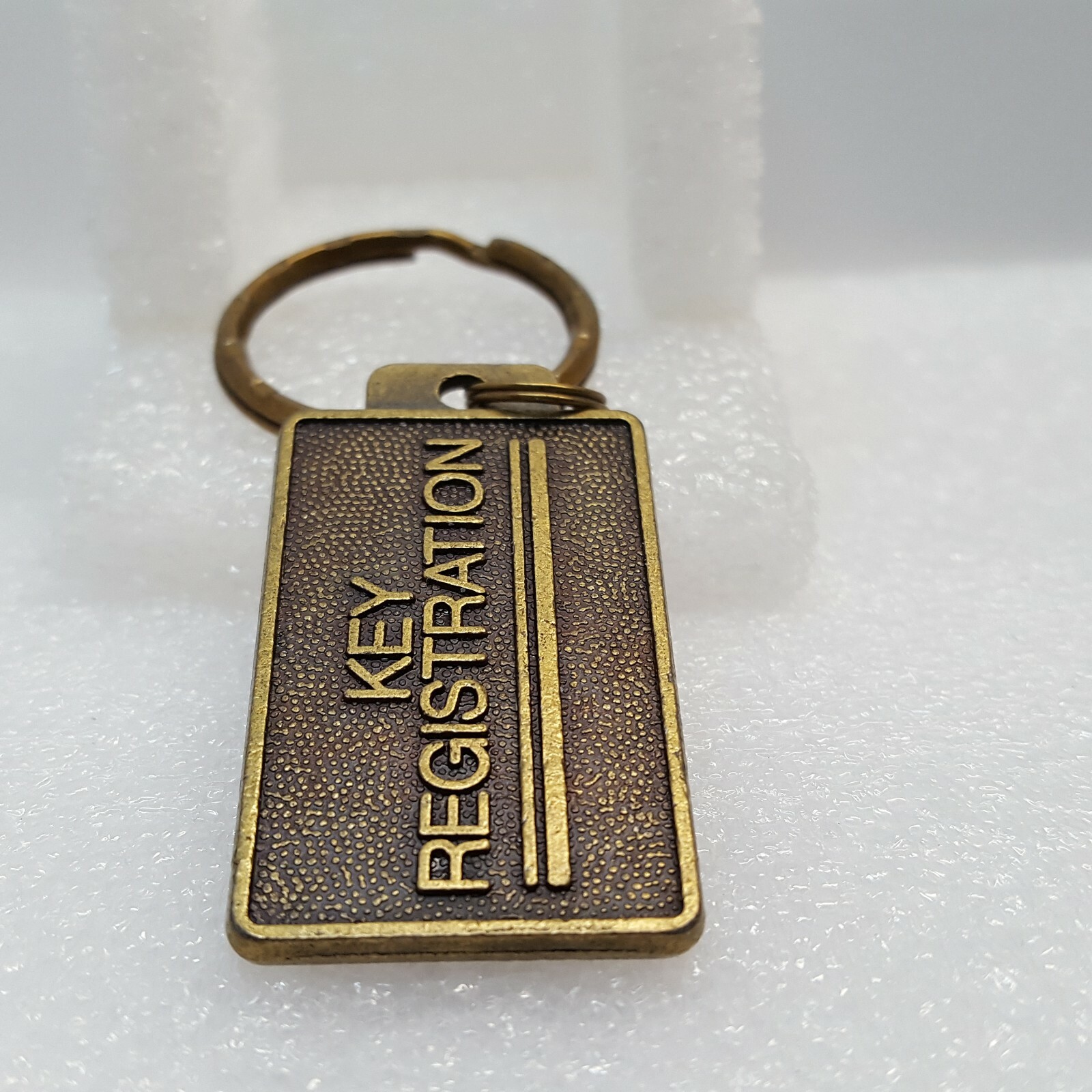 Vintage KEY REGISTRATION Return Postage Guaranteed Brass Key Ring