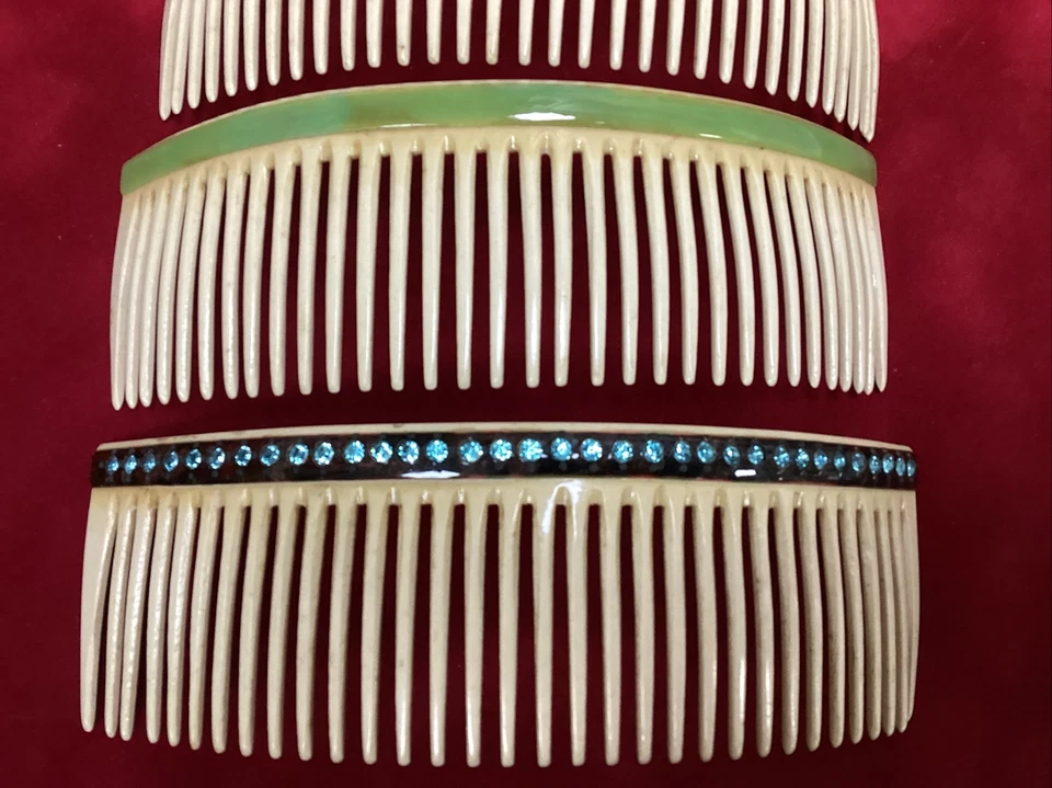 Lot De 3 Grands peignes anciens - barrette à cheveux / Serre- Tête - Vintage - Photo 3/4
