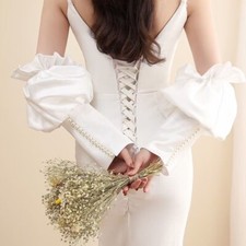 Womens bride Sleeves Long Gloves Brown Wedding Party Dress Gloves