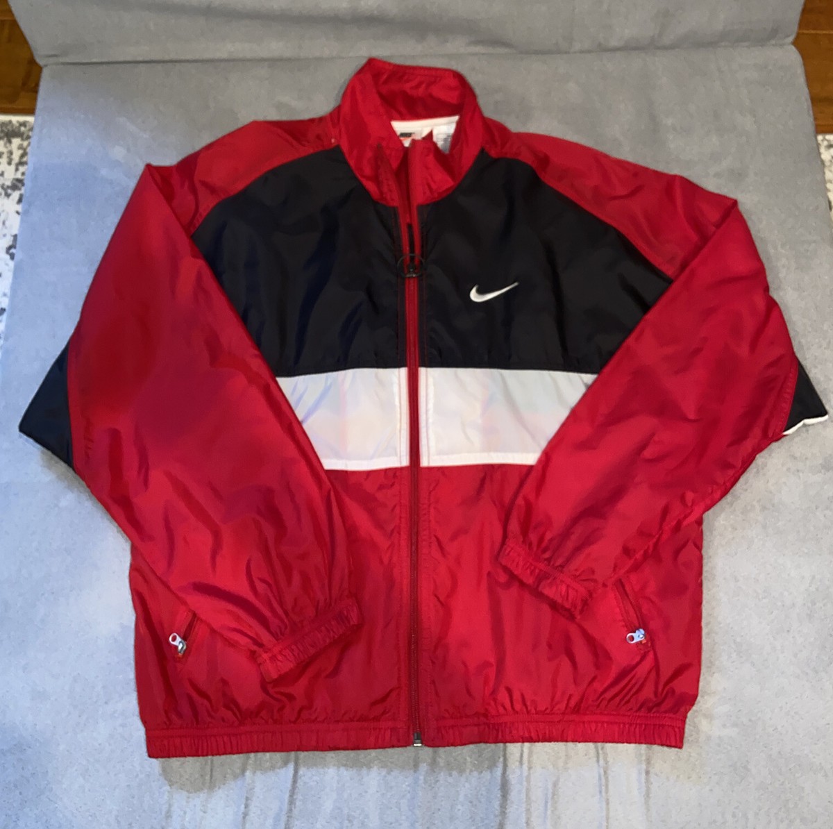 nike windbreaker red black and white