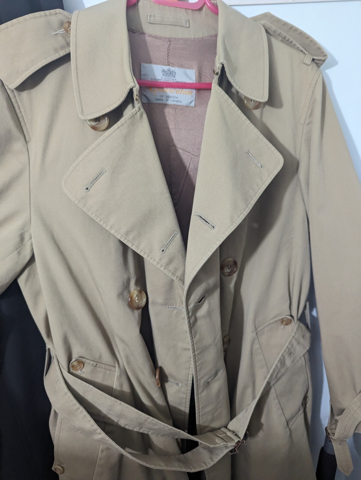 VINTAGE Aquascutum London Aqua 5 Beige Long Belted Trench Coat 8
