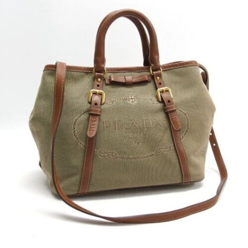 PRADA sac à bandoulière fourre tout sac à main BN1841 kaki marron jacquard occasion Japon F/S