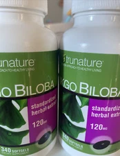 2 Bottles Trunature Ginkgo Biloba supplement 340 Softgels 120mg.Exp 03/24. New!