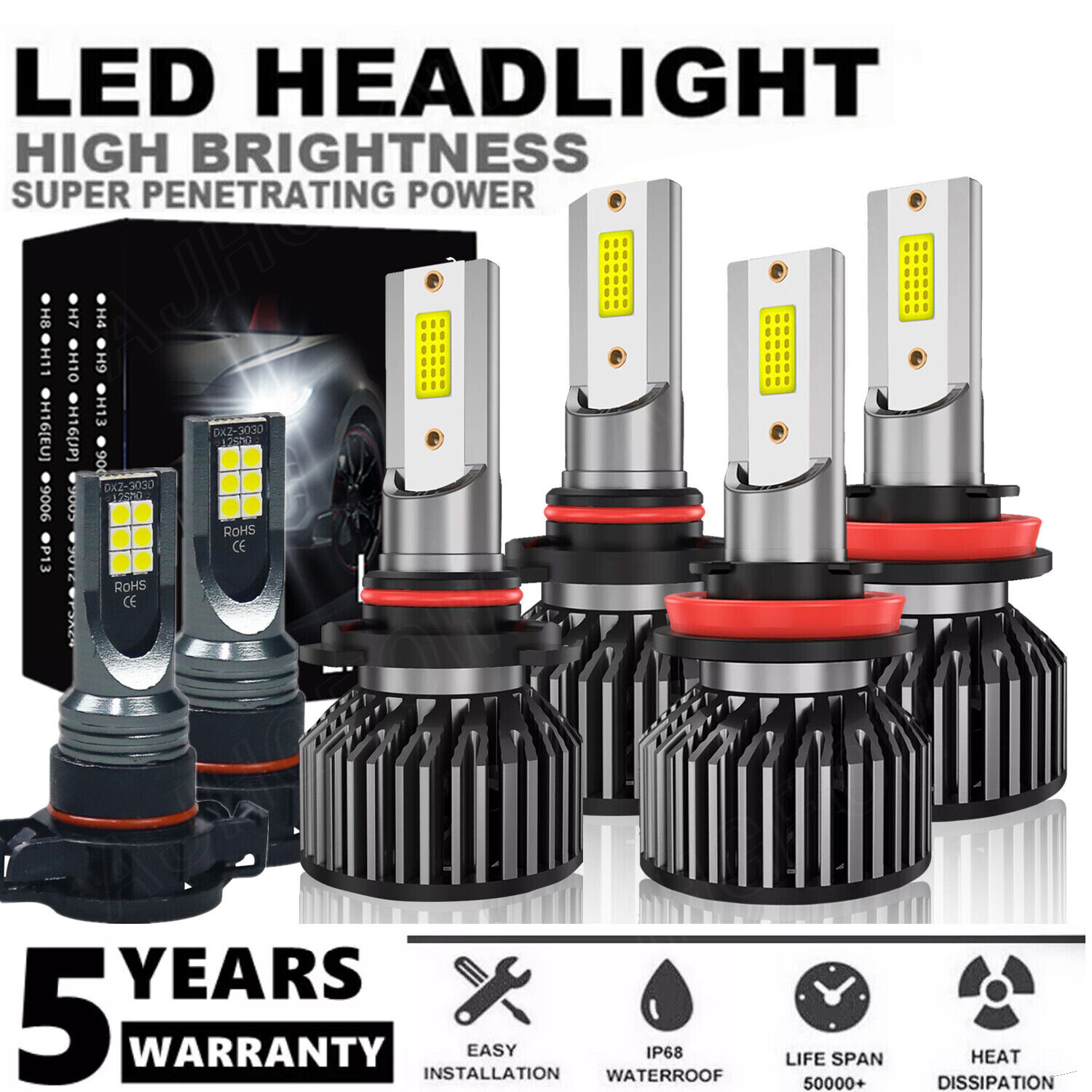 LED Headlight + Fog Light Bulbs Kits 6x For 2007-2014 Chevy Suburban Tahoe 6000K