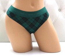 Victoria's Secret PINK Logo Cotton Thong Panty Garnet Green Plaid S M L XL NEW