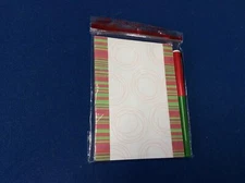 Note Pad with pen, 4" x 5" notes with red and green design, 80 sheets