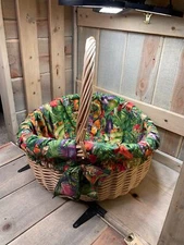 14" Vegetable and Fruit picking wicker basket lined harvest display with handles