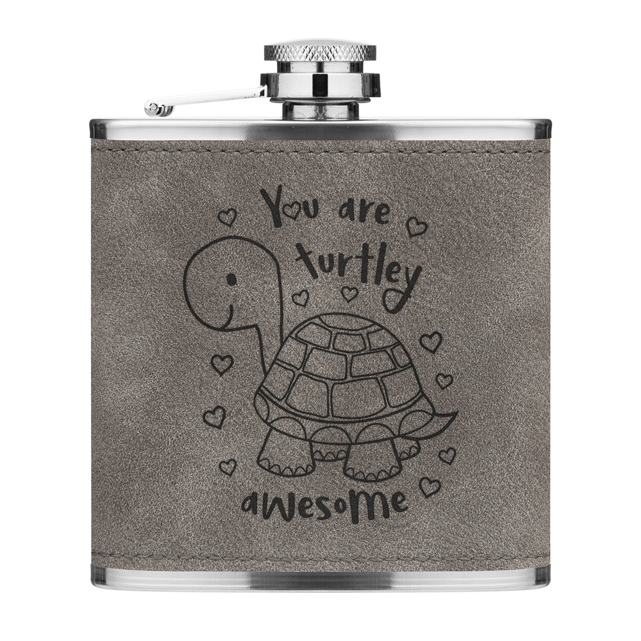 You Are Turtley Awesome 6oz PU Leather Hip Flask Grey Turtle Valentine's Day
