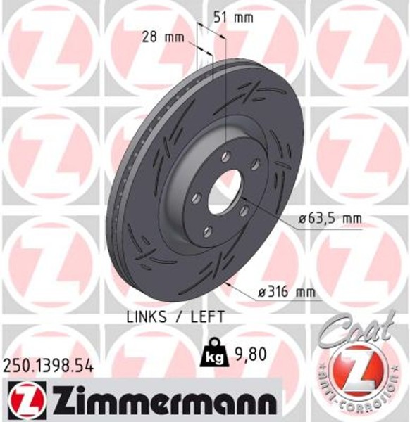 1X Zimmermann Bremsscheibe Black Z 250.1398.54 FüR Ford Galaxy 3 CK MAX CJ WA6-image