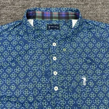 William Murray Polo Shirt Men XL Blue Horseshoe Print Stretch Golf Lucky Preppy