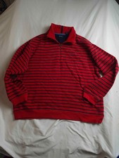 IZOD Sweatshirt Mens Large Red Black Striped Quarter Zip Pullover Mock Neck