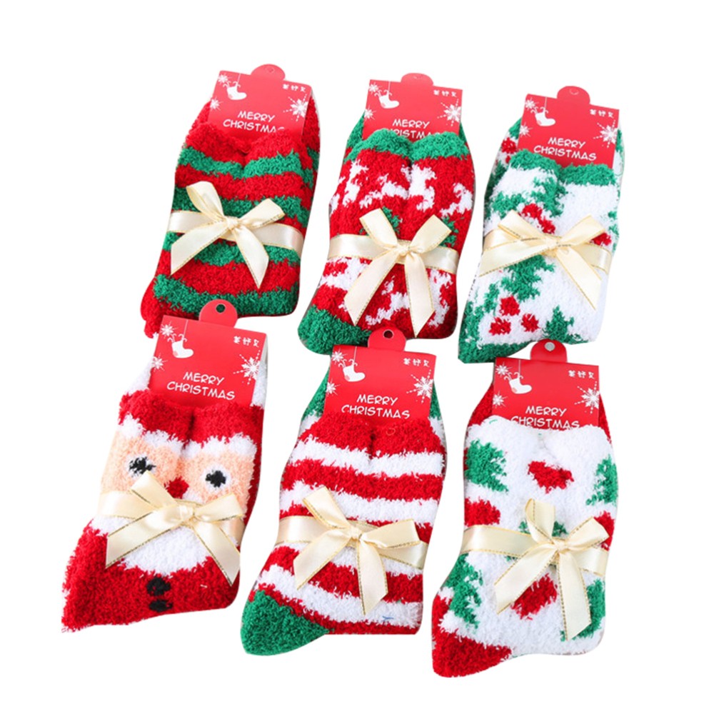 SAOLA 6 Pcs Automne Hiver Chaussettes De Chaussettes De Sol Arc De Noël Bas