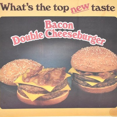 1982 Burger King Restaurant Broiled Whopper Bacon Cheese Double Cheeseburger