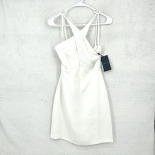 Halston Dress Women Size 2 Mini White Halter Neck Cross Front Diletta Sequin NEW