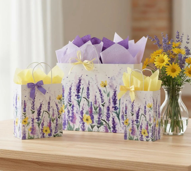 WATERCOLOR LAVENDER Design Gift Paper Bag Choose Size & Package Amount