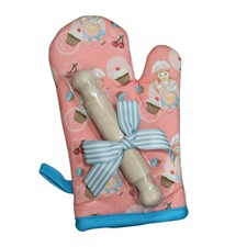 New Pink Pretend Play Kitchen Kid Child Sized Oven Mitt Glove Wood Rolling Pin