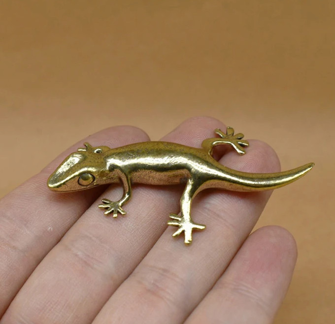 Brass Gecko Animal Statue Small Sculpture Tabletop Figurine Home Decor Gifts