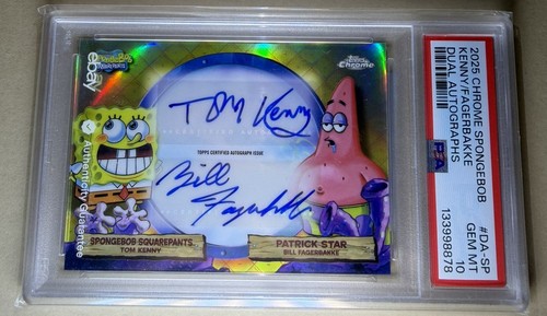 2025 Topps Chrome Spongebob/ Patrick Dual Autograph PSA 10 Clean autographs! 