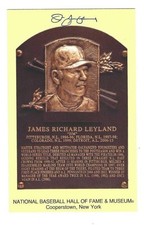 Autographed Signed JIM LEYLAND HOF Hall of Fame Gold Plaque Post Card With COA