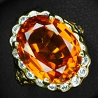 925 Sterling Silver 24K Gold Rings Gleaming Golden Orange Sapphire Oval 10.75Ct