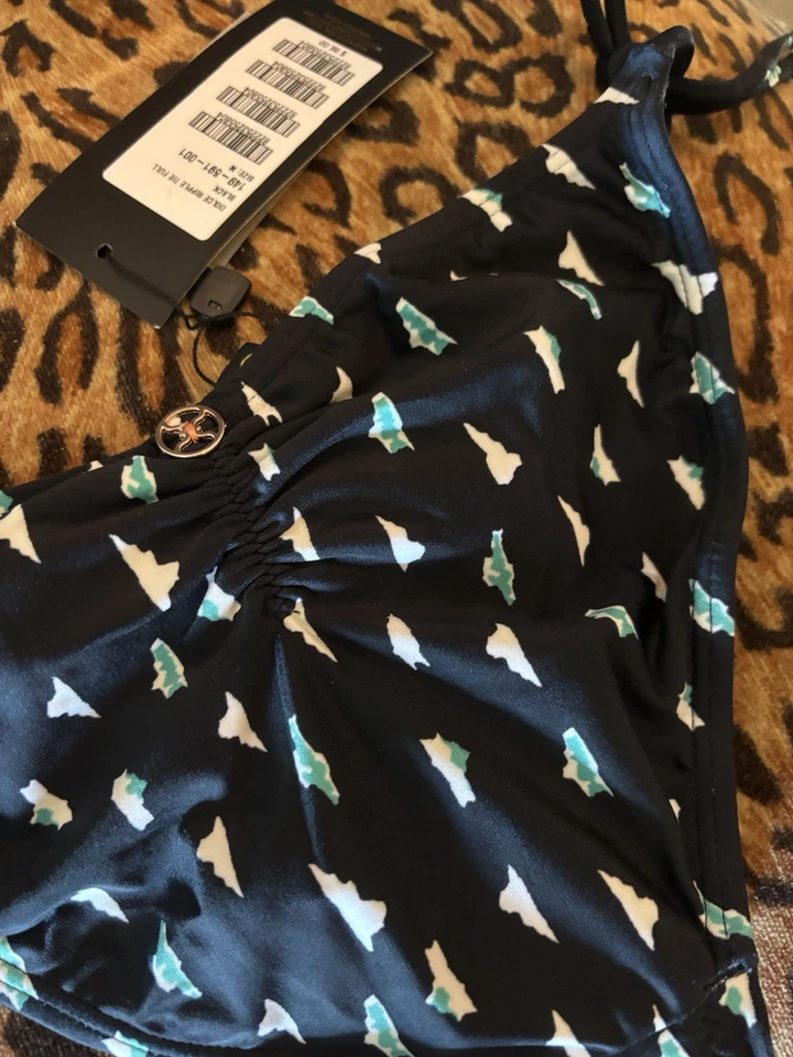 Nuevo Fondo de Bikini VIX Negro con Lados de Corbata y Estampado Medio Natación Foto 3 de 4