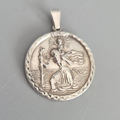 Vintage 925 Sterling Silver St Christopher Medallion Pendant Charm Wt 6g X