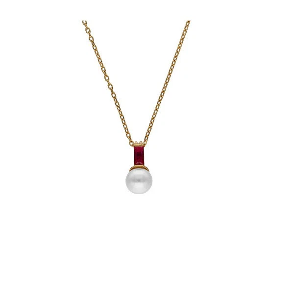 Collana Donna Perla Majorica Argento Dorato Zircone Rosso Rubino - Immagine 2 di 4