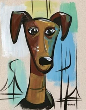 Atherton 11x14 Original Expressionism Acrylic Painting Clever Pup" signed