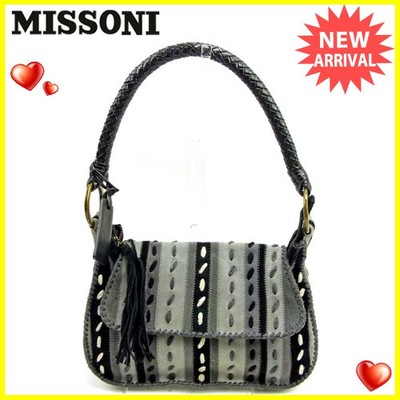 Missoni Vintage One-Shoulder Suede, Leather & Wool Bag Black/Gray Pre-Owned