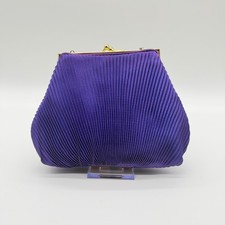 Vintage Purple Pleated Satin Evening Bag Gold Chain Kiss Lock Clutch Purse