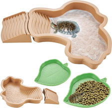 3PCS Turtle Water Dish Tortoise Bathing Pool with Ramp, Reptile Water Pool Baski