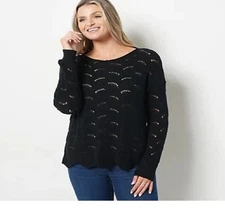 Attitudes by Renee Sweater w/ Scalloped Details / Black/  1X / A476053