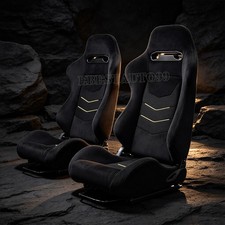 Universal Pair Reclinable Black Suede Sport Racing Seats Wslider Leftright Universal Pair Reclinable Black Suede Sport Racing Seats Wslider Leftright