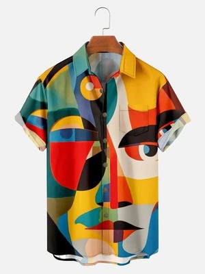 Mens Cubist Abstract Art Face Short Sleeve Shirt