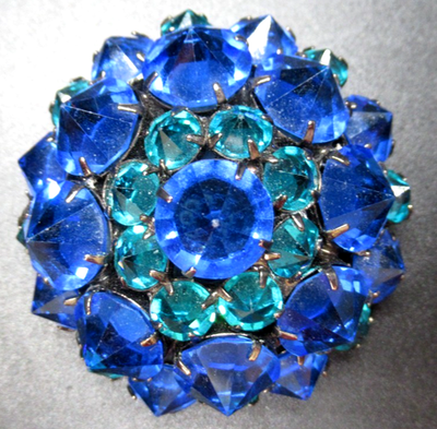 #ad KRAMER Blue Inverted Rhinestone Dome Vintage Pin Brooch $149.99