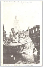 Vintage 1938 Providence Harbor Steamer Sunk Postcard New England Hurricane