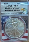 2021 American Eagle ANACS MS70 First Day of Issue