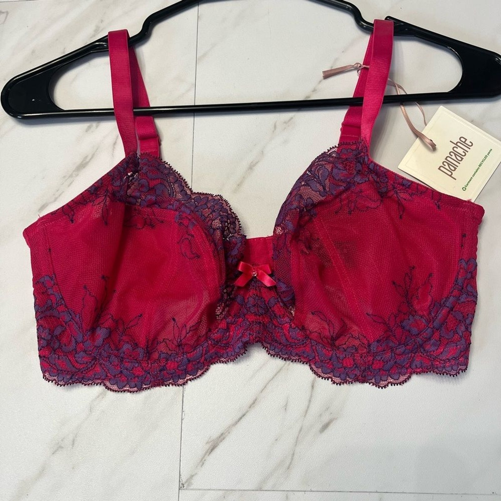 NWT Panache Ana Lace Plunge Bra pink and purple size 34G