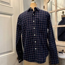 Abercrombie Fitch Mens Muscle Fit Plaid Button Down Shirt Navy Blue Red Small