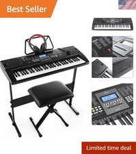 Portable 61-Key Keyboard Pack for Learning Music - Includes Stand  Microphone