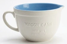 Mason Cash Batter Bowl with Handle, Blue Interior, Original Waffle Mix, 35 Fl Oz