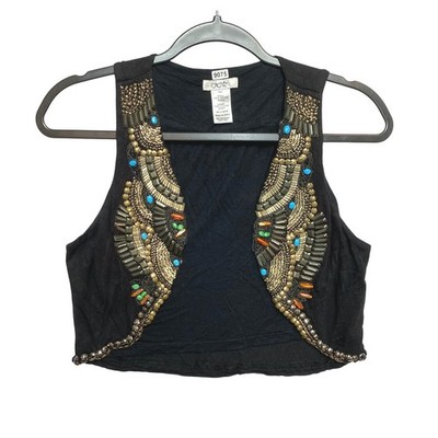 Cache Cropped Vest Womens XS/S Black Beaded Embellished Boho Festival Gypsy