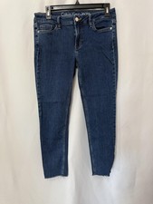 Calvin Klein Jeans Womens 8 Blue Skinny Raw Hem Cropped Distressed Denim Pants