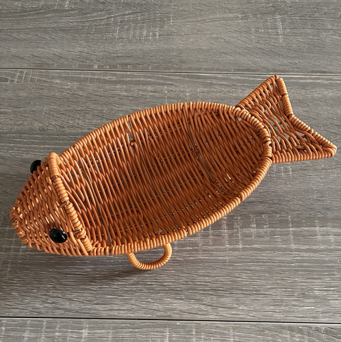 Faux Rattan Goldfish Fish Woven Basket Nautical Coastal Ocean Decor 12”
