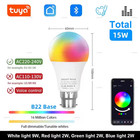 Smart LED Bulb E27 B22 APP Control Dimmable Light Bluetooth RGB Lamp 220V 15W